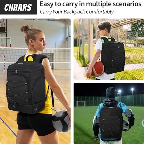 Soccer Bag - Soccer Backpack with Ball Holder,Sport Equipment Bags gifts for soccer stuff Water resistant Includes Separate Cleat Fit Basketball Volleyball Football - color: Black