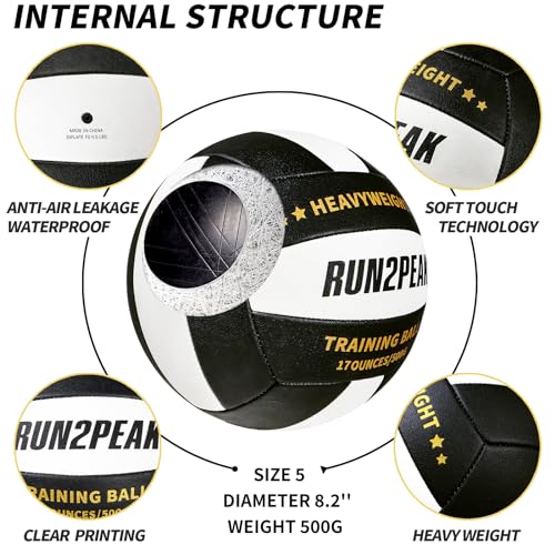 RUN2PEAK Setter Training Volleyball Official Size 5 Volleyballs Heavy Weight Ball PU Practice Volley Balls for Indoor Rebounder Equipment Setters Weighted Volleyball Setting Trainer