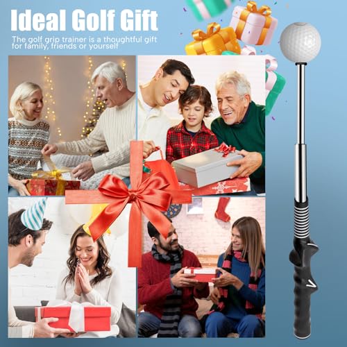 Montela Retractable Golf Swing Trainer, Right-Handed Training Aid with Grip Trainer and Arm Band for Swing Tempo & Chipping, Indoor Outdoor Practice for Beginners