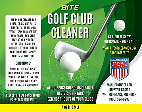 Lifestyle Basics Bite Golf Club Grip Cleaner Spray | Keeps Clubs, Irons, and Drivers Clean | Use With Cloth, Brush, or Bottle Brush Refill | Restore Grip Tack