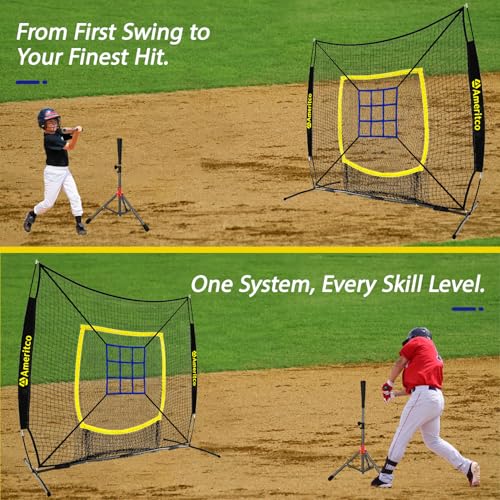 Baseball Net,7x7ft Baseball Practice Net with Tee and Target, Large Pocket Sports net for Hitting/Batting/Pitching/Throwing,Scratch Resistant Base, Versatile Use for All Levels