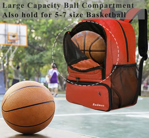 Soccer Bag, Basketball Backpack, Sports Equipment Bag with Shoes and Ball Compartment Holds Sneaks, Helmet, Basketball, Football, Vollyball, Gloves - color: Red/Black