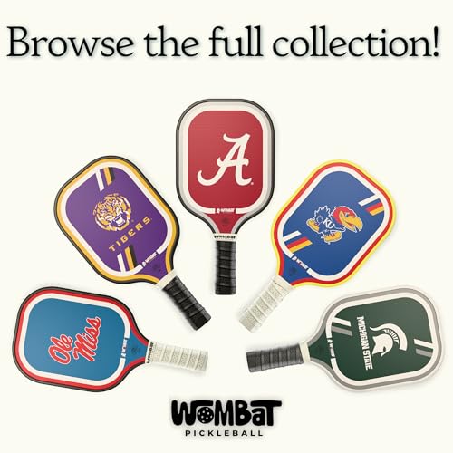 Officially Licensed College Pickleball Racquet - Front & Back Graphics, Micro-Textured Fiberglass Face, 16mm Honeycomb Core, Cold-Press, 8.8 oz, Reinforced Edge Guard