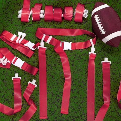 Peryiter 2/12/24/36 Player Flag Football Belt, Adjustable Football Belts and Flags for Kids Youth Adult Sport Team Training - color: Red