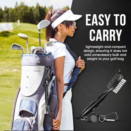 Golf Club Cleaning Brush and Groove Cleaner with Retractable Clip, Extends 2 ft Brass, Ergonomic Design, Easily Attaches to Golf Bag(Black)