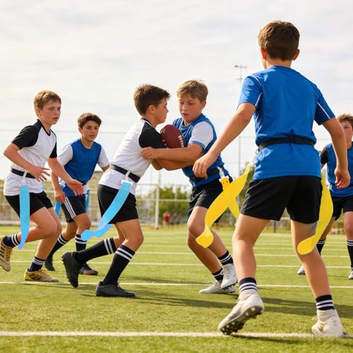 Flag Football Belts, 14 Player Adjustable Flag Football Set with 28 Flags for Youths Adults - Fits Up to 22-46" Waist - color: Yellow, Blue