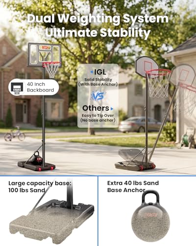 IGL Portable Basketball Hoop, 5.6-10FT Adjustable Basketball Goal System, 40/44 Inch Outdoor Basketball Hoop & Goals for Kids, Youth, and Adults in The Backyard, Driveway with PC Backboard - color: Matte Grey