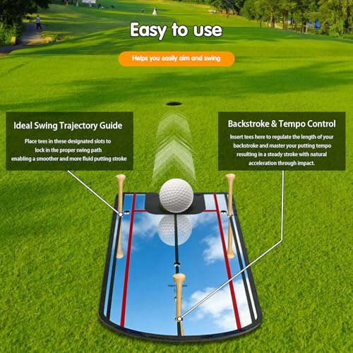 Putting Mirror Alignment Training Aid – Golf Putting Practice Tool for Improved Accuracy & Consistency Indoor Outdoor