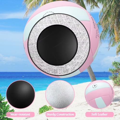 Soft Volleyball Official Size 5 for Indoor Outdoor Beach Sand Play Pool Gym Training, Soft Touch Thicker PU Volleyball with1 Ball Pump & 1 Air Needles for Adult