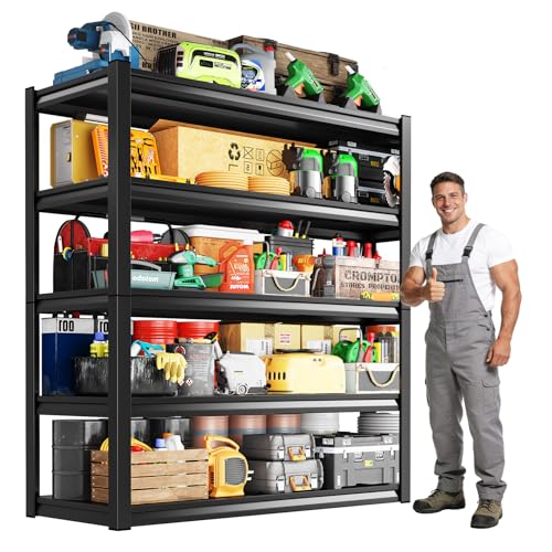 Garage Shelving, 5-Tier Garage Storage Shelves, 2000LBS Heavy Duty Shelves, 72" H x 46" W x 19.6" D Metal Shelving Unit, Utility Adjustable Storage Shelf for Warehouse, Basement, Closet - size: 72"H x 46"W x 19.6"D