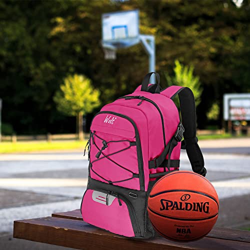 WOLT Basketball Backpack Large Sports Bag with Separate Ball Holder & Shoes Compartment, Best for Basketball, Soccer,Gym - color: Pink