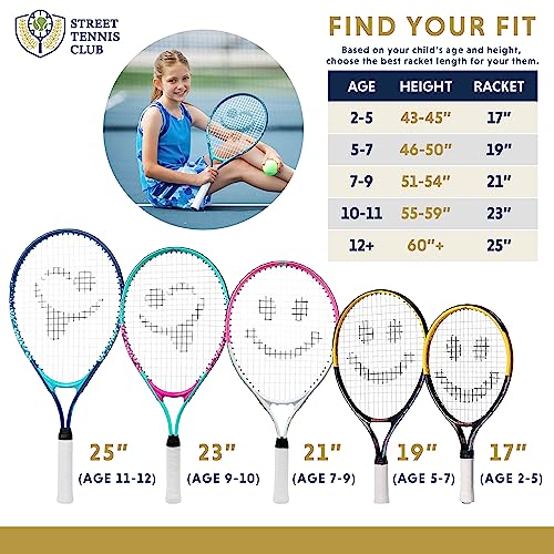 Kids Tennis Racket with Training Videos – Aluminum Youth Tennis Racket with Neoprene Handle for Children Age 5-12 – Learn Faster and Play Better by Street Tennis Club - color: Boys, size: 17