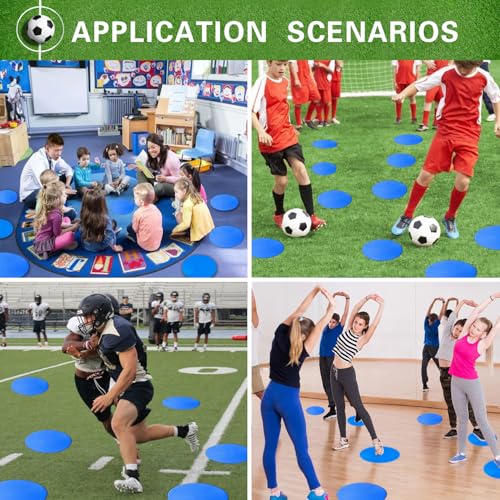 Poly Spot Markers 4 inch/9 inch Non-Slip Rubber Agility Training Markers Floor Dots Flat Field Cones for Football, Soccer, Basketball, School Exercise Drills, Dance Practice - style: 9 inch 12 Pcs Blue (TPE)