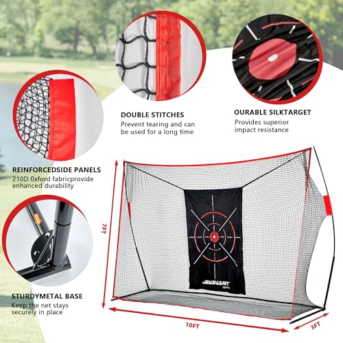 10x7ft Golf Practice Net with Chipping Target, Foldable Mat, 8 Tees & 6 Balls – All-in-One Golf Hitting Net for Backyard, Indoor Outdoor Use, Includes Carry Bag for Easy Storage