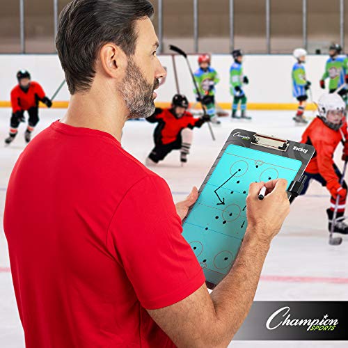 Champion Sports Large & XL Dry Erase Board For Coaching - Whiteboards for Strategizing, Techniques, Plays - 2-Sided Boards with Front Side Full Field - Backside Half Field and Lineup - color: Hockey, style: Standard Coaches Board