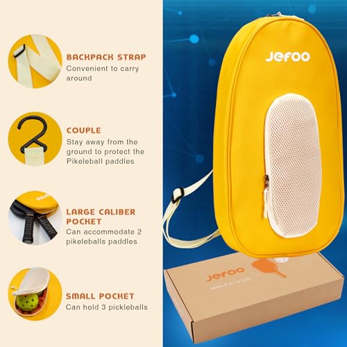 Jefoo Pickleball Paddle Set of 2 - High Performance Lightweight Fiber Glass/Carbon Fiber Material, Good Grip - Sturdy Pickle Ball Paddles for Ultimate Game Experience