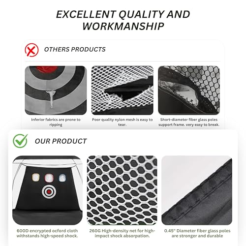 Golf Hitting Net 10x7FT with Tri Turf Mat, Golf Nets for Backyard Driving Real Golf Balls with 10 Balls, 4 Ground Stakes, 6 Windproof Sandbags, Rubber Tee, Tray and Carry Bag Indoor/Outdoor Use