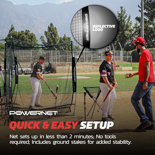 PowerNet Triple Threat Baseball Net, 3 Way 7' x 7' Batting, Hitting & Pitching Net Covers 147 Sq Ft, Softball Baseball Training Equipment, Baseball Practice Net - color: Black