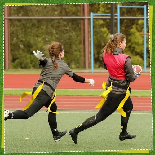 Hungdao 10/12 Players Flag Football Belts and Flags Adjustable Football Belts for Kids Teens Adults Team Training Sport Event - color: Yellow