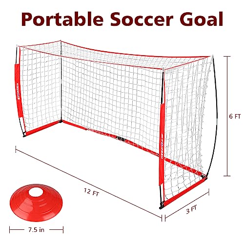 Storgem Soccer Goal,Soccer Net,Soccer Goals for Backyard,with Bow Frame,Collapsible Metal Base and 15 Training Cones - style: 12x6Ft