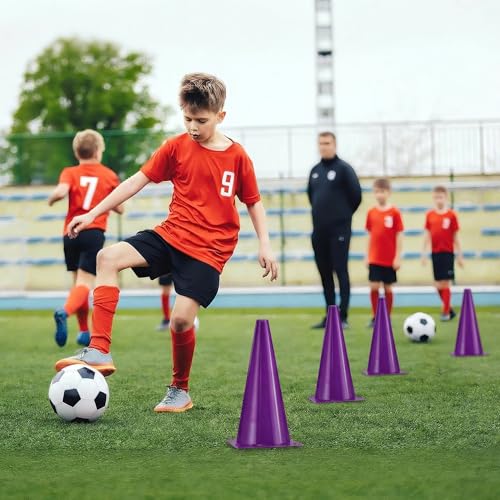 12 Inch Durable Cones,12pcs Versatile Plastic Traffic Cones and Soccer Cones for Sports Training,Agility Drills,Parking Safety,Basketball Training,Football Training. - color: purple
