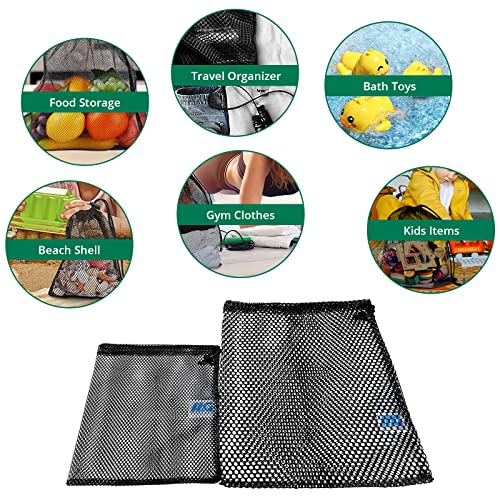 Mesh Bags with Drawstring - 2 Pack Nylon Golf Ball Storage Mesh Bags Sports Equipment Organizer Sack for Collecting Half Balls, Tennis, Toys, Beach, Travel
