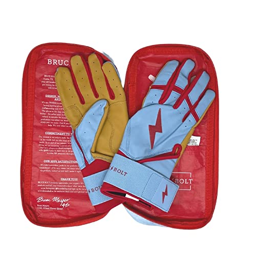 BRUCE BOLT Signature Series Long Cuff Batting Gloves - Pro-Athlete Collection - Adult & Youth Sizes - color: Bader/Baby Blue, size: Small