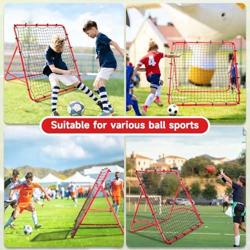 Soccer Rebounder Net, Adjustable Angle Football Training Equipment with Steel Frame, Portable Folding Rebound Net for Passing and Control Practice, Easy Setup Outdoor Sports Gear for Youth and Adults