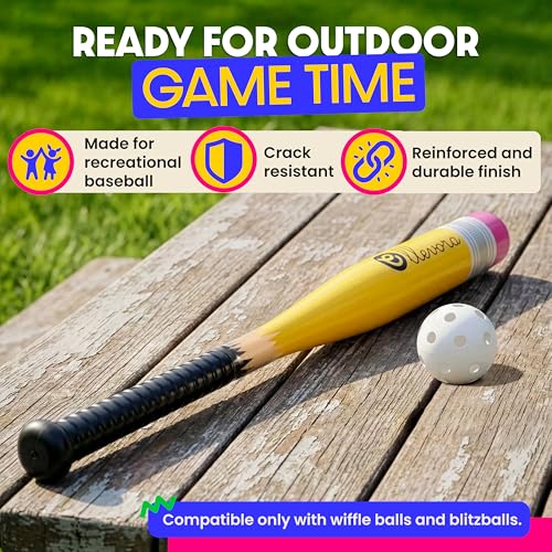 Pencil Bat - Plastic Youth Baseball Bat and Ball Set - Reinforced Durable Barrel ~29" - Backyard Baseball Games Gift - Balanced Weight - Easy to Swing
