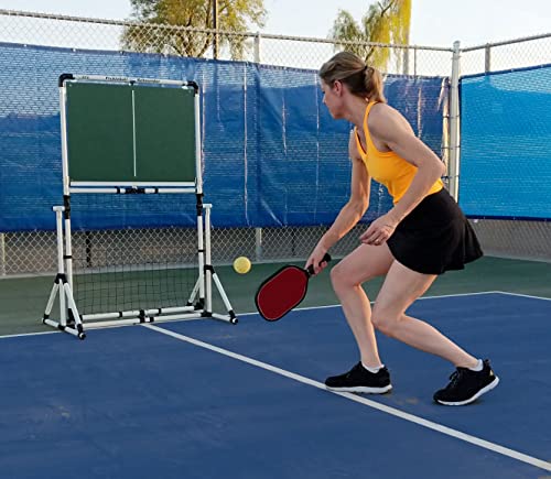 Portable Pickleball Rebounder | 3 Panel Angle Positions | Trainer for Practice Dinks & Drills | Adjustable Panel Angles - color: Red Frame and Blue Panel