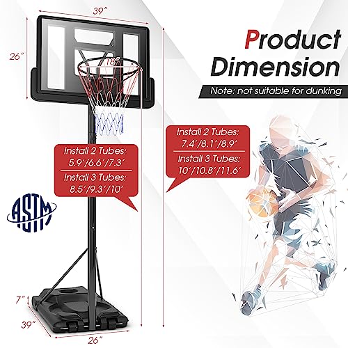 GYMAX Basketball Hoop, 5.9-10 FT Adjustable Basketball Goal with Shatterproof Backboard & 2 Nets, Portable Basketball Hoop for Indoor/Outdoor Kids Teens Adults