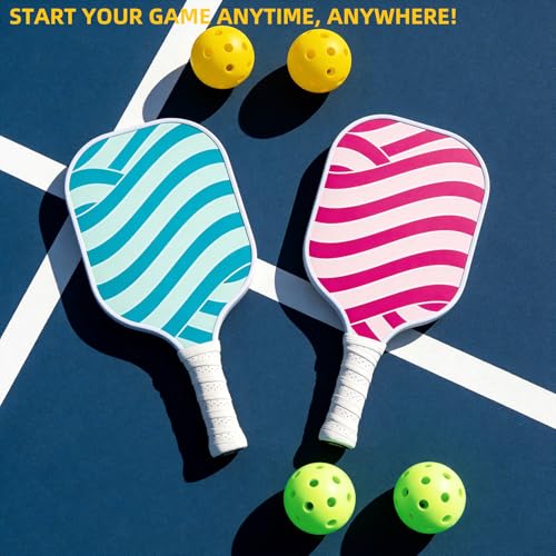 Pickleball Paddles Set of 4 Fiberglass Pickleball Racket, 4 Outdoor/Indoor Balls|Pair of Grip Tapes|1 Portable Carry Bag Set Gift for Men Women Beginners