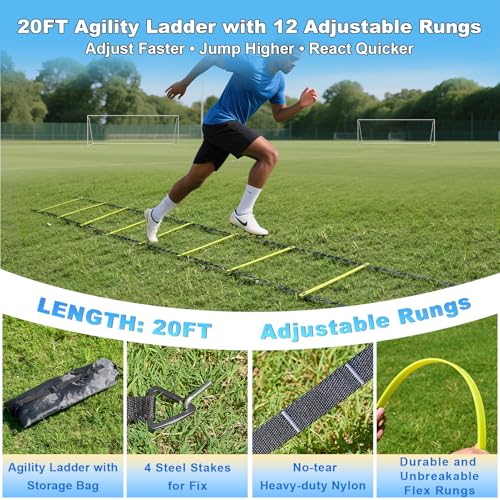 Soccer Goals for Backyard Soccer Goal 12x6 Big 10x6.5 8x6 6x4FT Soccer Goals for Youth Adults and Kids Large Metal 2" Goal Post with Agility Ladder and Target Net Soccer Cones Practice Equipment - style: 10×6.5 FT