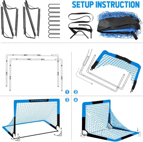 Kids Soccer Goals for Backyard Set - 2 Pack of Portable Pop Up Soccer Nets with Ball,Cones,Complete Training Equipment Kit for Toddler,Youth,Kids Age 3-14,Outdoor Sports Game