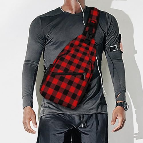 Red Buffalo Plaid Sling Bag Sling Backpack,Shoulder Chest Crossbody Bag Purse Lightweight Multipurpose Small Daypack Outdoor Hiking Camping Travel Women Men - color: Style (294)