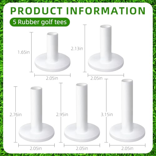 5PCS Rubber Golf Tees for Mats, Unbreakable Mixed Size Set for Driving Range & Golf Simulator, Durable Practice Tees with Secure Grip – Won’t Break or Damage Mat