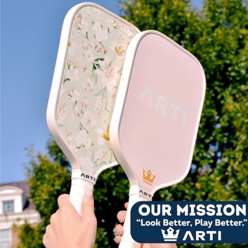 ARTI Pickleball Paddles Set of 2-USAPA Approved Fiberglass Surface Pickleball Set,2 Pickleball Rackets, 4 Balls and 1 Portable Carry Bag - color: Flower Pink And Green