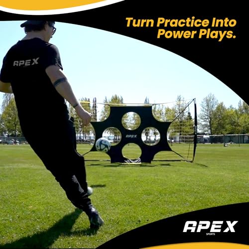 Apex Sports 12x6 FT Soccer Goal with Precision Target – Portable Soccer Net with Removable 10-Hole Target, Portable Design, Quick Setup, Ground Stakes & Collapsible Frame for Indoor/Outdoor Training