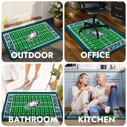 Football Field Design Entry Floor Mat,30" W x 18" H Green Gray Design Non-Slip Rubber Door Mat for Football Sports Fans, Home Decor Area Rug