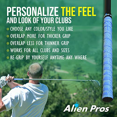 Alien Pros Golf Grip Wrapping Tapes - Innovative Golf Club Grip Solution - Enjoy a Fresh New Grip Feel in Less Than 1 Minute - style: 3-Pack Blue Clouds