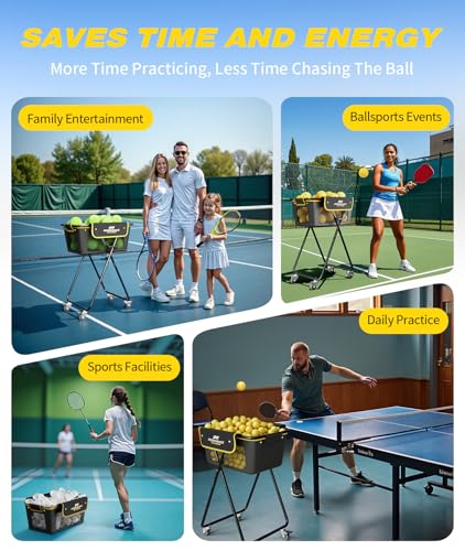 Pickleball Tennis Ball Hopper, Holds 180 Tennis-Balls or 150 Pickle Balls, Foldable Pickleball Caddy for Men Women Teen, Waterproof Tennis Ball Basket for Learners & Coaches
