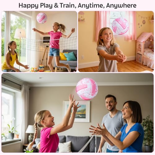 Soft Indoor Volleyball, Cushioned Cover Training Ball for Beginners, Silent Indoor Volleyball with Pump, Lightweight Official Size 5 Volleyballs for House Games & Practice