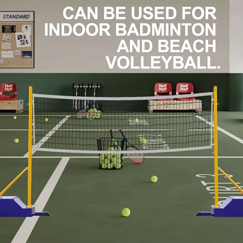 Portable Volleyball Poles,Blue Badminton Stand,Volleyball Net Outdoor with Wheels,Height Adjustable 5-6.9ft,Heavy Duty Steel Base,with Volleyball Net/Badminton Net,for Backyard Beach Indoor Outdoor