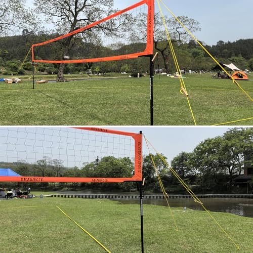 Professional Volleyball Net Set for Outdoor Fun with Adjustable Aluminum Poles, Upgraded Anti-sag Net, PU Volleyball, Boundary Line, Large Carry Bag - color: Bright Orange