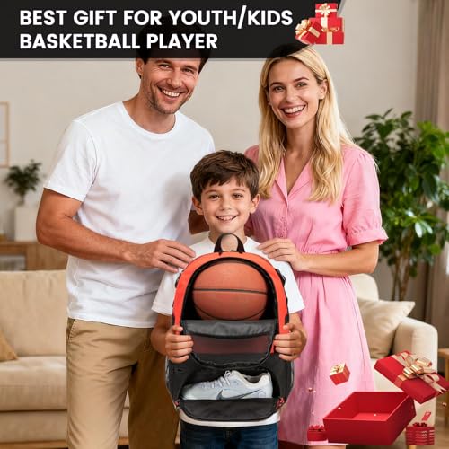 Basketball Backpack - Large Sports Equipment Bag with Ball Holder & Shoe Compartment for Basketball. (red) - color: Red