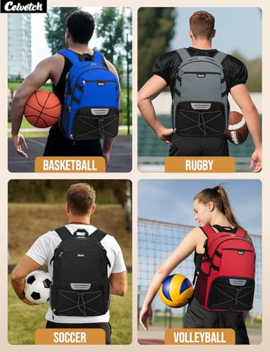 Basketball Backpack with Shoe Compartment Large Basketball Bag with Ball Holder for Men Women Gym Backpack fit Volleyball Football for Sports Travel Gym - Black - color: Black
