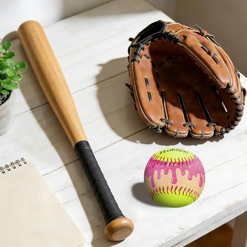 Fastpitch Balls Durable PVC Cover with PU Core, Ice Cream Drip Fastpitch Softball Great for Practice Training Games - Official Size and Weight