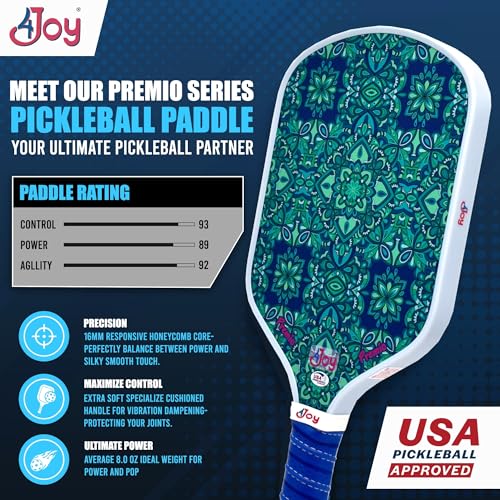 4Joy Pickleball Paddle Premio Series - Thermoformed Premium T700 Carbon Fiber Pickleball Paddless - Professional Pickleball Rackets for Women & Men - 16mm Honeycomb Core - USAP Approved - style: Green Forest