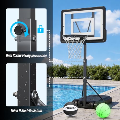 Pool Basketball Hoop – Height Adjustable 57" to 68" Portable Poolside Basketball Hoop with Wheels, Glow-in-Dark Backboard & LED Rim, Glow Ball + Standard Ball, Indoor Outdoor Night Games