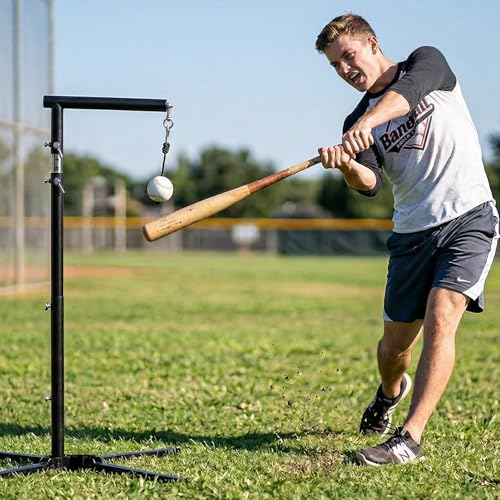 WodGod 2 in1 Baseball Swing Trainer with X Base, Height Adjustable 20-54 inches, 2 Sandbags for Maximum Stability, 3 Balls & 4 Ground Stakes, Great for Improve Swing Power, Accuracy